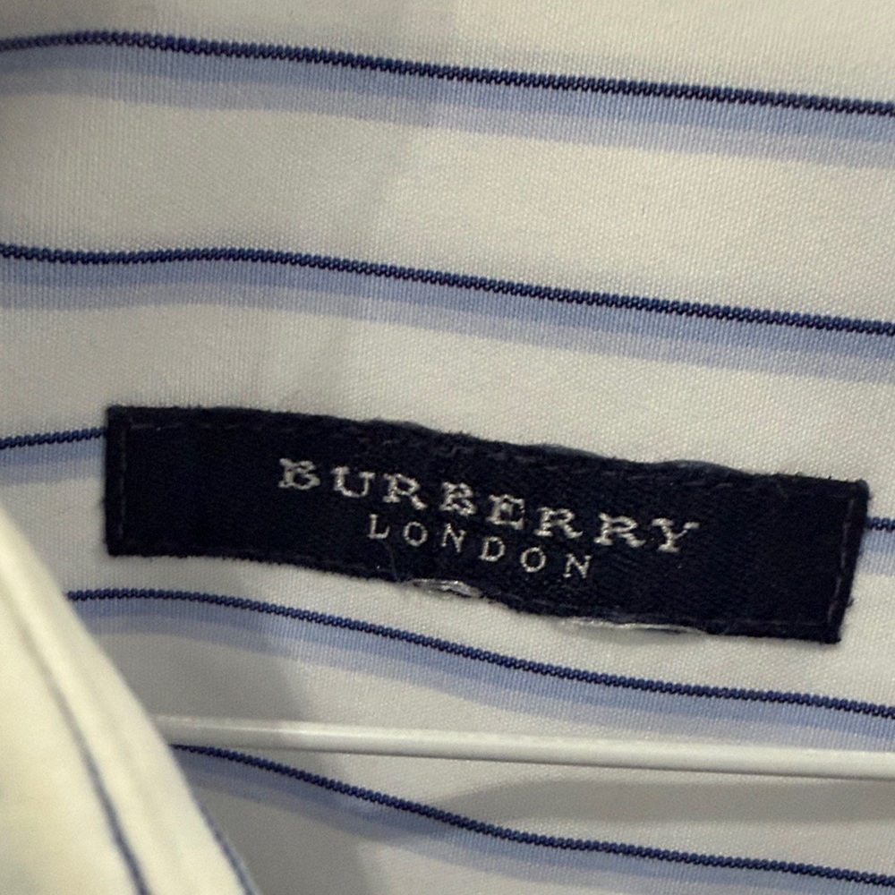 Vintage Burberry London Men’s White & Blue Pinstripe Button-Down | Made in USA - Picture 3 of 11